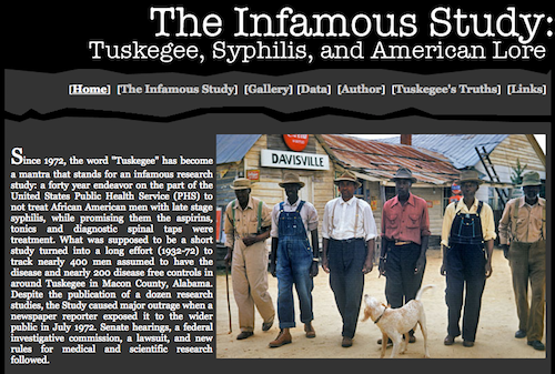 网站的屏幕截图臭名昭着的研究：tuskegee，梅毒和美国洛尔