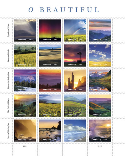 美国邮政服务作为O Beautiful Collection的一部分发布的20张邮票。