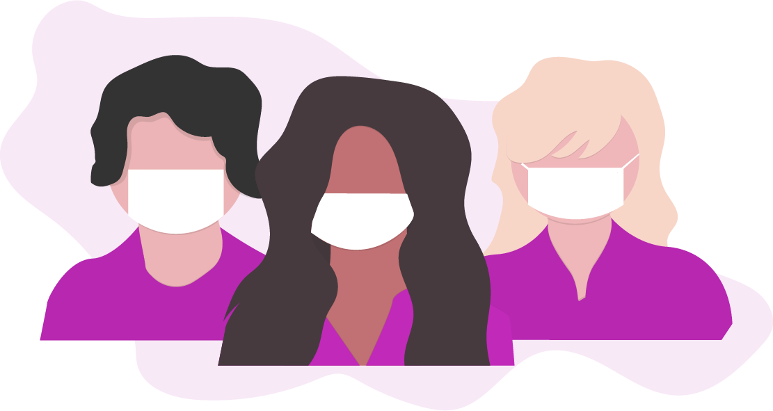 三名妇女戴着口罩蒙住鼻子和嘴巴的图片