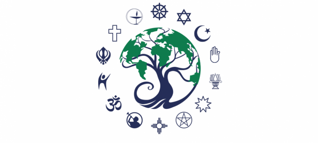 ORSL徽标：被全球宗教符号包围的树