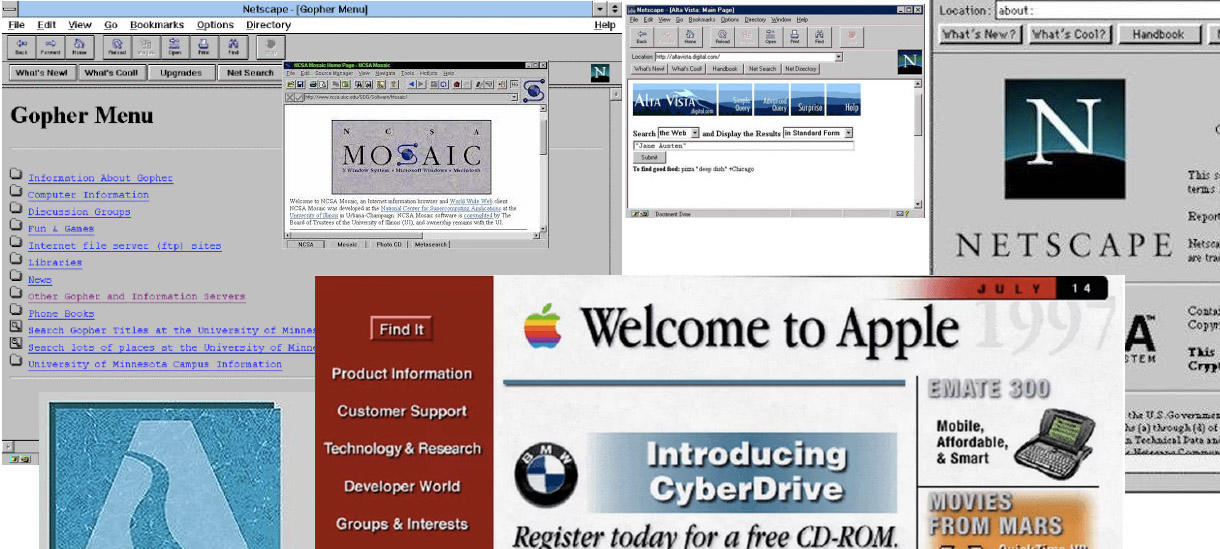 早期网站如Netscape和Altavista的图片拼贴画