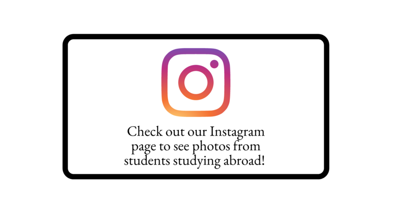上面的Instagram徽标文字：“查看我们的Instagram页面，查看出国留学的照片！”
